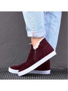Boots With Plush Fur Zipper Comfortable Sneakers Easy To Put On Booties Winter - 紫紅色 - 查看 2