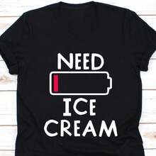 Need Ice Cream Shirt Funny Ice Cream T Shirt For Men And Women Ice Cream Birthday Ice Cream Party Icecream Shirt Gelato Lover Gift Designer Clothes Female Stretched Uni Soft Streetwear Graphic Top For Casual Attire Versatile Homme Comfortable,Black 100% Cotton Tee, Short Sleeve Crew Neck, Machine Washable - 黑色 - 查看 1
