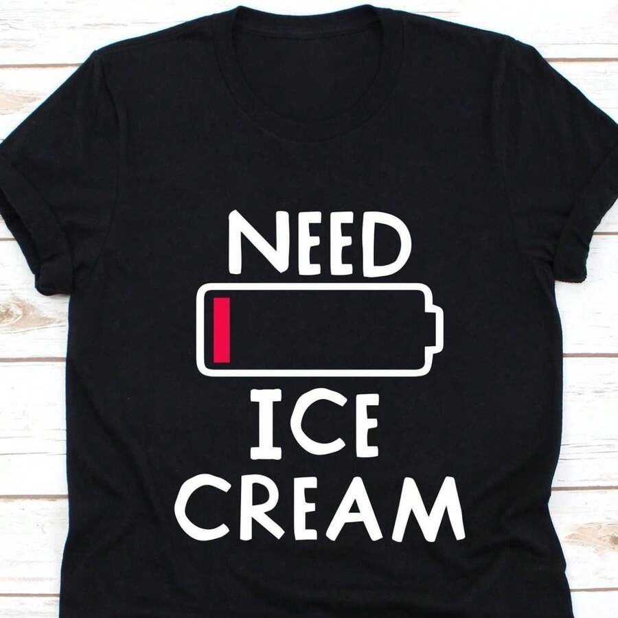 Need Ice Cream Shirt Funny Ice Cream T Shirt For Men And Women Ice Cream Birthday Ice Cream Party Icecream Shirt Gelato Lover Gift Designer Clothes Female Stretched Uni Soft Streetwear Graphic Top For Casual Attire Versatile Homme Comfortable,Black 100% Cotton Tee, Short Sleeve Crew Neck, Machine Washable - 黑色 - 查看 1