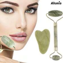 Ahania Rolo Pedra de Jade Rolinho de Massageador Facial Pedra Jade Pedra GuaSha - Facial Anti Rugas Massagem Facial Coporal - Verde - Visão 3