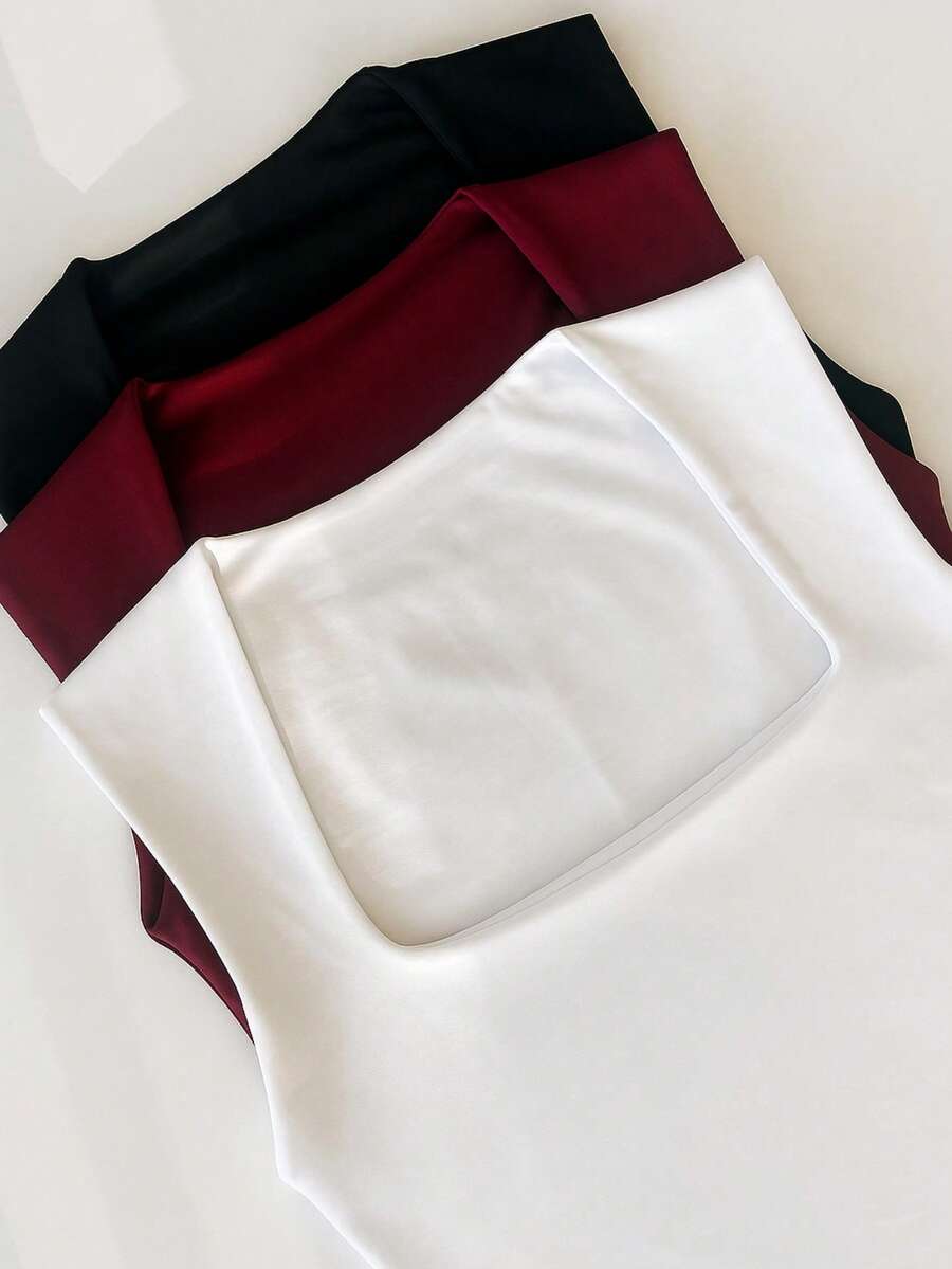 Kit 3 Women's Bodysuits Bory Thick Strap Versatile Bory Plus Size One Size Closed Back Chic Basic Work Day Night Party Barbecue Birthday Office Church Shopping - Đen trắng/đen - Xem 1