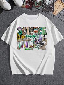 Camiseta gráfica de profesora de ciencias para mujer, camiseta estampada novedosa con diseño elegante, tela de algodón suave, top informal de manga corta, ajuste moderno y cómodo, camiseta moderna para uso diario. - Blanco - Ver 3