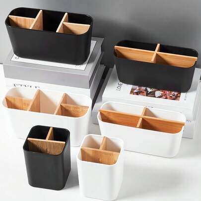 5개 슬롯이 있는 욕실 칫솔 홀더, 욕실 세면대 정리함, 전동 칫솔, 치약, 면도기 트레이, 데스크탑 칸막이 보관 상자, 사무실 문구류 대나무 보관 상자, 커피 테이블 리모컨 보드, 잡다한 메이크업 브러쉬 보관, 다기능 욕실 및 주방 보관 상자.