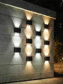 10LED/8LED Solar Wall Lights, 1/2/6pcs Multi-Pack Options, Up & Down LED Lamp Design Suitable For Decorating House Exterior Walls, Fences, Corridors, Decks, Stairs, Gardens, Front/Backyard - Black - View 6