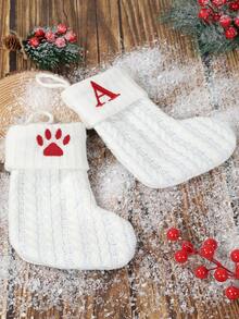 1pc White Knit Christmas Stocking, Xmas English Letters Snowflake Hanging Stockings, For 2025 Christmas Party Decoration,2026 New Year Party Favors Supplies, Christmas Room Decoration, Personalized Initial Christmas Stocking, Family Holiday Xmas Home Room Decor,Christmas Tree Ornaments, Christmas Eve Surprise Gifts Package,Christmas Sock Costumes, Christmas Gift Party Favor - White Christmas Letter Knitted Socks - View 9