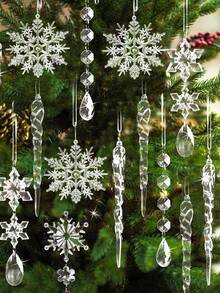 12pcs Acrylic Simulated Faceted Ice Bar Pendants With Icicles And Cone Decorations, Clear Acrylic Icicle Christmas Tree Ornaments - Artificial Icicle Decorations For Holiday Parties, Winter Home Decor, And Holiday Celebrations, Christmas Tree Decorations | Sparkling Christmas Decorations | Clear Acrylic Ornaments - Multicolor - View 2