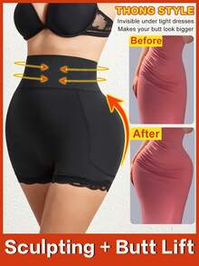 Women's Silk Lace Body Shaping Shorts, Fake Buttocks, Plump Hips, Lift Hips, Sexy High Waist Belly-Retracting Underwear, With Pads, Removable Haijin Pads, Summer Base Strip Underwear, One Piece Of Shaping Underwear Padded Butt Lift Shaping Panties Tummy Control Shapewear With Fake Hip Suitable For Prom Party Wedding Holiday Music Festival Gym Exercise Suitable For Female And Young Women's Girlfriends It Has The Function Of Gathering, Keeping Warm, Breathable, Sweat-Absorbing Elasticity - 黑色 - 查看 1