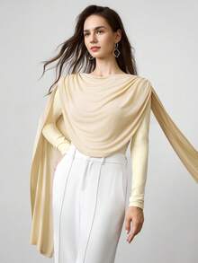 Women's Fashionable Long Sleeve Turtleneck Bodysuit With Ruffle Shoulder Detail, Made Of Stretchy Fabric