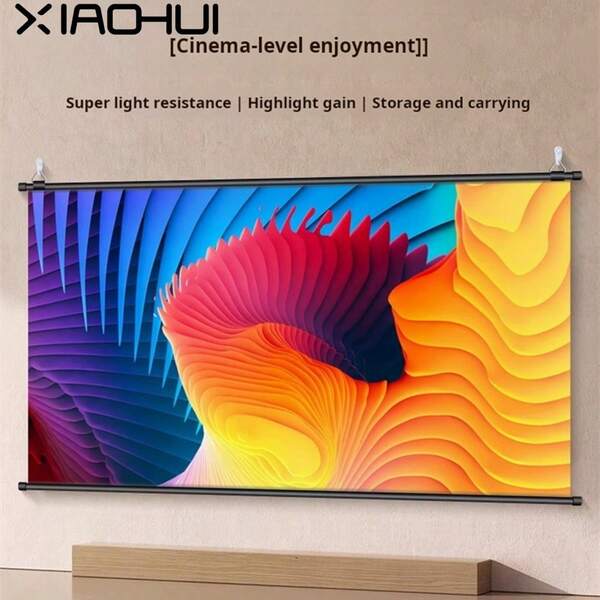 No-Hole Wall-Mounted Projection Screen Metal Projection Screen Home Projection Screen 84 Inches Support 4K HD