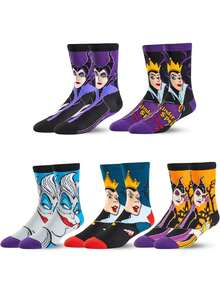 Disney 5双装官方反派角色袜子，卡通圣诞新年动画男士袜子，新奇有趣的袜子 - 白色 - 查看 7