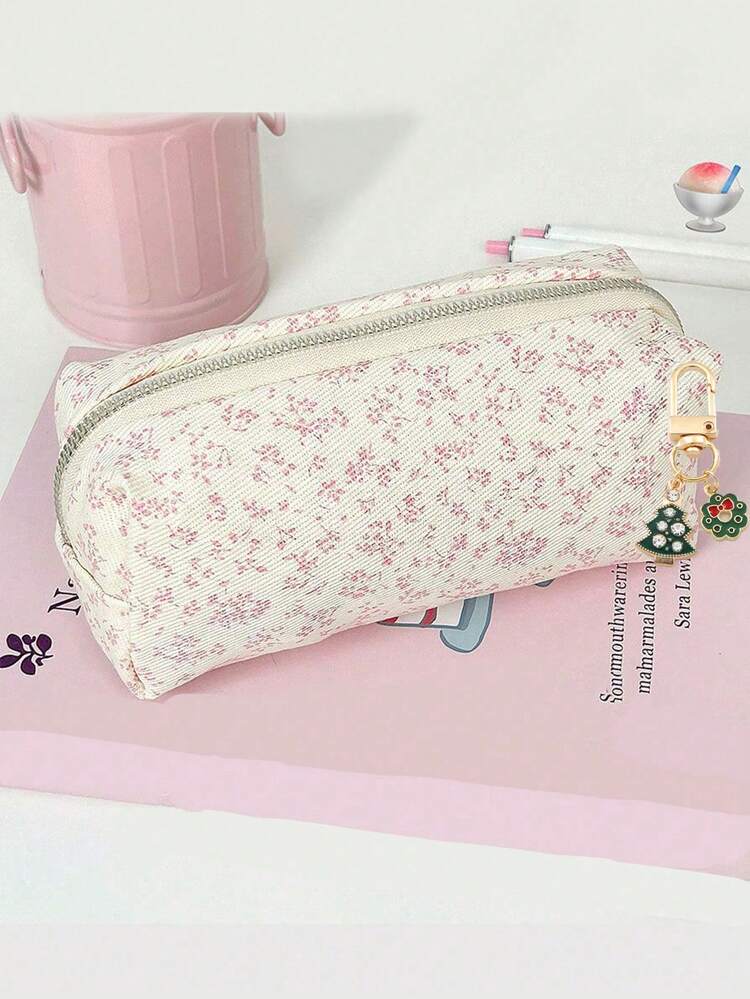 1个花卉图案铅笔盒，返校文具收纳包，双面印花铅笔袋，便携式多功能办公学习铅笔盒，铅笔袋，背包学习用品，返校季 - 彩色 - 查看 9