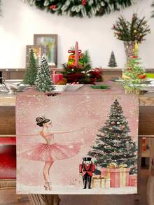 1pc/10pcs Christmas Ballet Girl Table Runner, Christmas Home Decor, Seasonal Winter Home Decoration, Modern Style, Linen-Like Material, 33*91CM/33*183CM/33*274CM, 3 Size Options, Christmas Home Decor Indoor Outdoor Party Supplies, Christmas Theme Decoration, Room Decor. Suitable For Home Kitchen Decor And Christmas Party Decoration