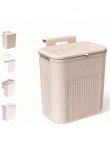 Hanging Trash Can With Adhesive Holder And  Handle 9 Liters With Lid Kitchen Living Room Bathroom - 乾枯玫瑰色 - 查看 5