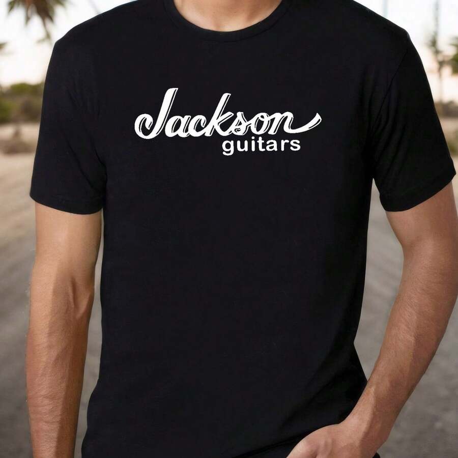 Chic Comfort Men's Jackson Guitars Graphic Cotton T-Shirt - Soft Lightweight Music-Inspired Design, Black With White Lettering, Regular Fit Short Sleeve For Casual & Outdoor Wear, All-Season Comfort, Machine Washable, Music Fan Apparel | Musicthemed Apparel | Soft Texture Shirt,Black 100% Cotton Tee, Short Sleeve Crew Neck, Machine Washable - Black - View 1