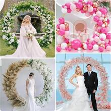 1 Set Diameter 1.8m/2m Round Metal Wedding Arch, Balloon Arch Decoration Stand, Photo Booth, Wedding Ceremony, Anniversary, Birthday, Bridal Shower, Photo Background - Gold - View 11
