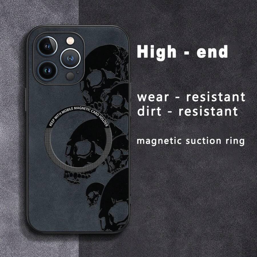 Funda magnética para teléfono con diseño de calavera, de imitación de piel de oveja, compatible con los modelos 12, 13, 14, 15, 16 Plus, Pro y Pro. Elegante y de alta calidad. Una excelente opción. - Colores mixtos 2 - Ver 1