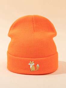 1pc Unisex Cartoon Fox Embroidery Beanie, Elastic Warm Casual Outdoor Fashion Knit Hat, Versatile Thin Style Suitable For Daily Wear, Gift Autumn Outfits - A - View 11