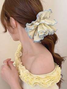 1pc Rural Style Fabric Chiffon Flower Printed Hair Scrunchie With Fringed Edge For Girls' Hair Ties Valentine's Day ValentinesScrunchiesscrunchy Hair Ties Ponytail Head Accessories Elastic Band Beauty Home Hair Accessories - Multicolor - View 11