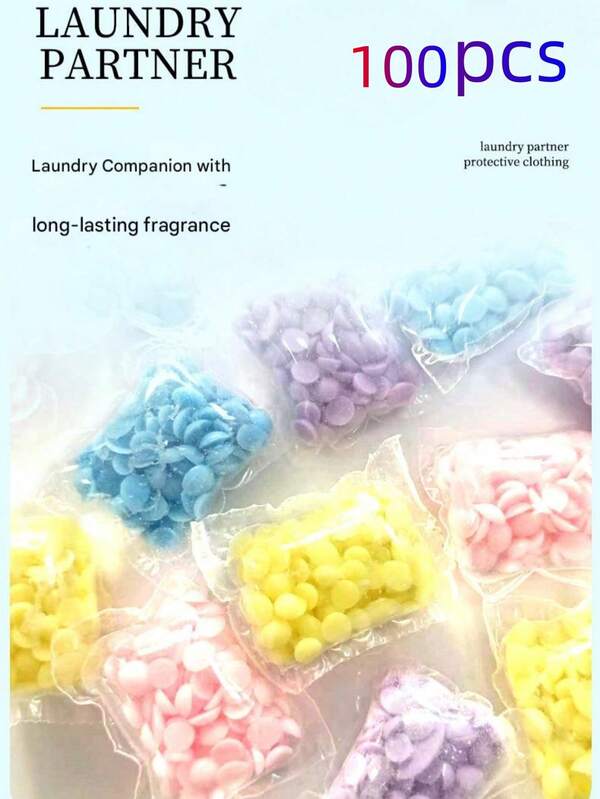 100 piezas de perlas de fragancia de larga duración, suavizante de telas, ambientador de ropa, perlas de fragancia para lavandería, perlas de fragancia para lavadora, artículos de limpieza y cuidado de la ropa, herramientas de limpieza, artículos esenciales para el apartamento, milagro moderno para la eliminación de manchas (el peso puede variar por perla, según el contenido neto)