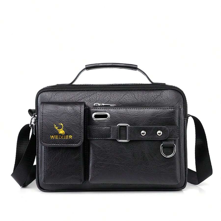 Men's PU Leather Shoulder Bag Crossbody Bag Suitable Fit For 8 Inch Laptop - Black - View 1