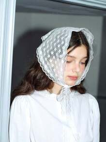 1 件女士蕾丝三角围巾，法式乡村风格花卉蕾丝印花面料，时尚发饰，适合海滩度假四季头巾秋冬女士头带发带发饰