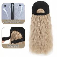 16inch/40cm Adjustable Baseball Cap Hat With Long Wavy Curly Hair Wig Synthetic Hairpiece Corn Wave Curly Hair Extensions For Women Daily Wear, Easy To Put On And Take Off, Natural Looking, Soft And Breathable, Perfect For Casual Outings And Sports Events Halloween Xmas Party - 彩色 - 查看 7