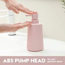 Small Soap Dispenser For Bathroom And Kitchen, Modern Farmhouse Striped Style Plastic Hand Soap Dish Soap Dispenser With Pump Matte Pink - 淡粉 - 查看 2