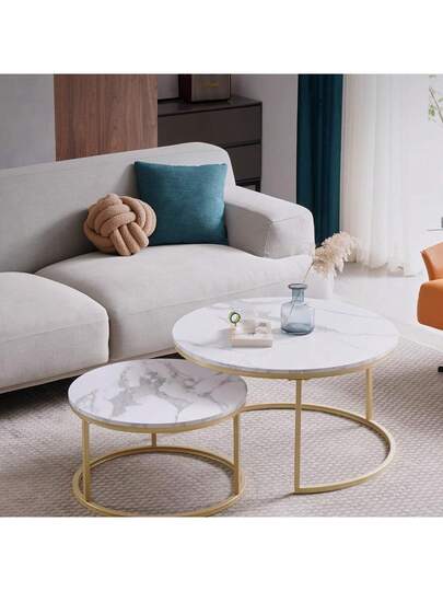 Set Of Coffee Tables, Round Side Living Room Tables MDF Tabletops Metal Frames, Nesting In Moderne Ideal Rooms view 5