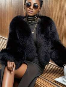 Women's Long Sleeved Fall Women Dresses, Dinner Parties, Daily Dates, Going Out Tops, Women's Halloween Costs, Concert Outfits, Women's Faux Fur Jackets - Black - View 1