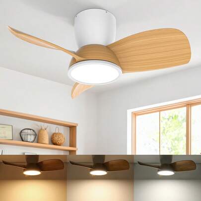 4 pack Deckenventilator mit Beleuchtung, Ø76 cm, Dimmbar 3CCT (3000K-4000K-5000K), 1500 lm Deckenventilator mit Fernbedienung, 6 Geschwindigkeiten, Timer, Geeignet für Wohnzimmer, Schlafzimmer, Restaurant, weiß / hell Holz