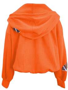 Womens Game Day Sweatshirts Football Sequin Hoodies Tailgate Outfits Long Sleeve Zipper Sweaters With Pocket - 橘色 - 查看 2