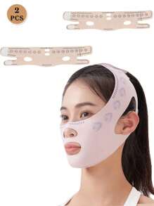 2 piezas Máscara de elevación facial en forma de V, se puede usar para dormir, hacer ejercicio y yoga, reutilizable