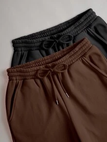 新款女士两件套保暖内衬休闲抽绳运动裤家居服女士运动裤睡衣秋冬休闲保暖内衬运动舒适裤适合居家户外运动聚会，秋季必备 - 彩色 - 查看 3