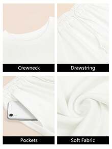 Fisoew Women Batwing Sweatshirt Wide Leg Pants Set Casual Fall Loungewear Two Piece Outfit Cozy Sweatsuit - 白色 - 查看 6
