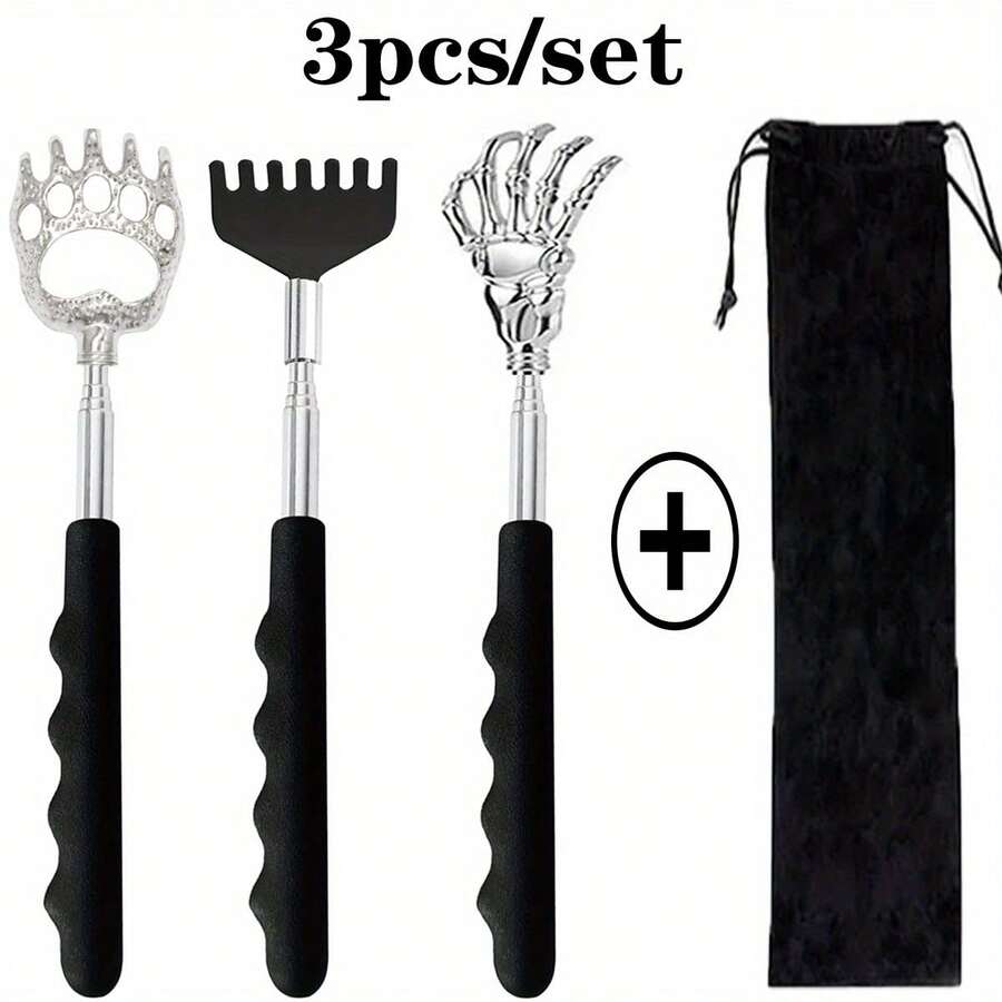 JEFTYR Concave/Convex Handle Stainless Steel Telescopic Back Scratcher - Portable Retractable Back Massager With Elegant Storage Bag, Ideal Gift For Men And Women On Father's Day, Birthday, Thanksgiving And Christmas