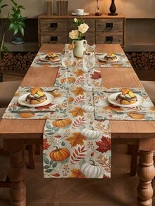 1/2/3/4/5pcs Linen Table Runner And Placemat Set, Heat Resistant, Stain Resistant, Wrinkle-Free, Machine Washable, Suitable For Home Dining Room And Restaurant, Table Decor, Home Furnishings, Suitable For Holiday Parties, Kitchen, Fireplace - Multicolor - View 11