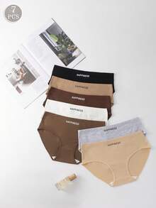 7pcs Soft Comfortable Maillard Colored English Letter Print Women's Briefs - Multicolor - View 1