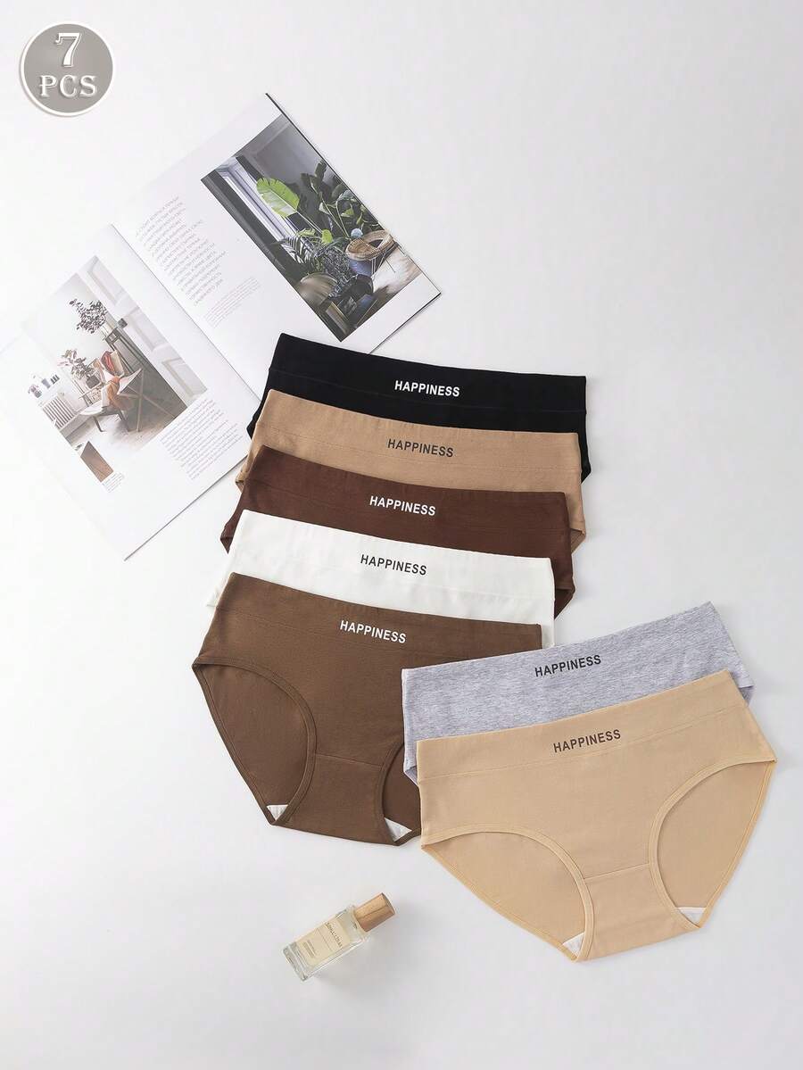 7pcs Soft Comfortable Maillard Colored English Letter Print Women's Briefs - Multicolor - View 1