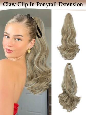 Ponytail Extension 16 Inch Claw Clip Ponytail Hair Extension Natural Synthetic Curly Wavy Hairpiece For Women Daily Use
