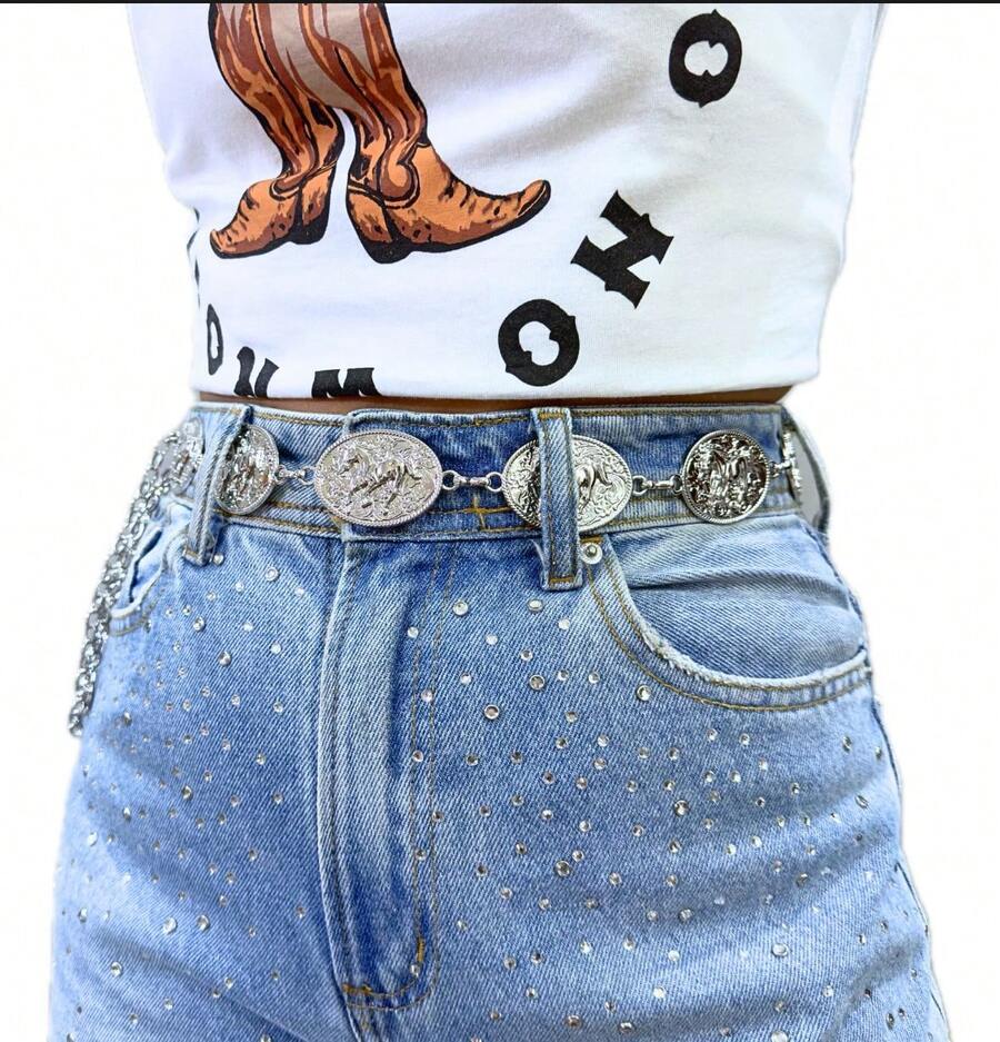 cinto de cavalos com corrente - Prata - Visão 1