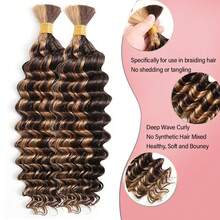 110g 2 Bundles/Pack 15A Human Braiding Hair Brazilian Human Hair Bundles For Braiding Highlight Ombre Color Deep Wave Bulk Human Hair Bundles No Weft Hair Bundles - S4/27 - 查看 3