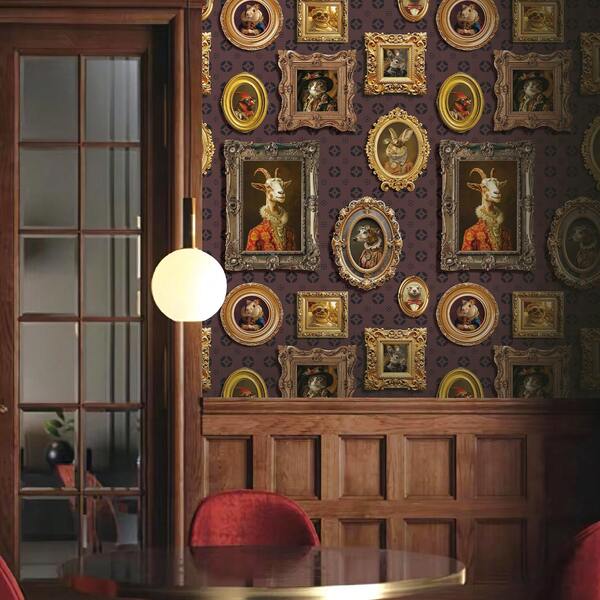 1 PC 17.32*118.11 Inch Vintage Animal Picture Frame Design Kitchen Wall Decoration Peel And Stick Wallpaper, Furniture Cabinets Self-Adhesive PVC Animal Print Wallpaper Stickers For Furniture Covering