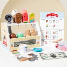 四色冰淇淋店木制玩具 - 幼儿食物角色扮演游戏，儿童益智玩具