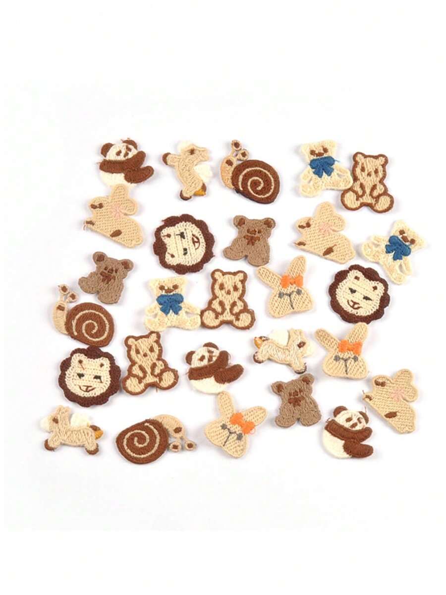 10pcs 2-3cm Assorted Colorful Mini Bear, Rabbit, Snail & Other Random Pattern Decorative Fabric Patches, No Adhesive, DIY Sewing Accessories For Clothing, Hats, Scarves - Multicolor - View 1