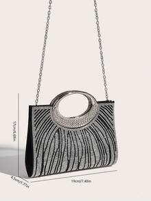 AIBBYDAR Women's Evening Bag, Black Fashion Ladies Handbag With Artificial Diamond Decor, Ring Handle, Suitable For Evening Dress, Portable Cosmetic Bag & Wallet, Detachable Metal Shoulder Strap, For Party, Wedding, Lightweight Polyester, Magnetic Closure - Black - View 9