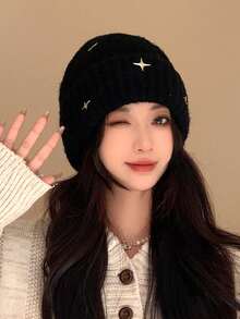 1 szt. Ciężka zdobiona futrem królika i czapką z kryształkami, ciepła, gruba, modna, uniwersalna, słodka, dzianinowa czapka na jesień/zimę