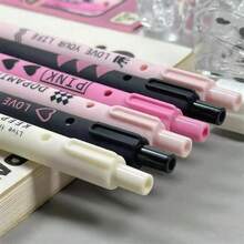 10pcs (Assorted Styles) Cute Black & Pink Heart Shaped Retractable Ballpoint Pens, High-Quality For Students, Good For Writing & Studying