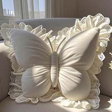 1pc Velvet Pink Butterfly Throw Pillow, Soft Filled Cushion, Suitable For Sofa And Bedding, Perfect Gift For Valentine's Day, Wedding, Anniversary, Birthday, Wedding Favor, Wedding Decor, Autumn Harvest Romantic Decor, Halloween, Christmas Decoration - White Ribbon - View 2