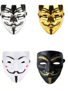 4 Packs V-Shaped Christmas Face Masks - Hand-Painted Movie-Themed Cosplay Props, Perfect For Party, Carnival & Festival Supplies, Halloween - Multicolor - View 2