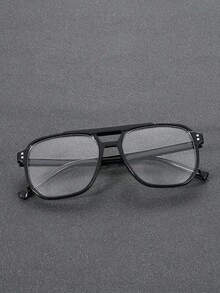 1pc Black Plastic Solid Color Full Frame Advanced Sense Unique Double Beam Design Pilot Frame Modern Simple Style Men Clear Glasses For Daily Life Musical Festival Weekend Outfit Appointment Outfits Festival Outfit Fashion Accessories Suitable For All Face Shapes